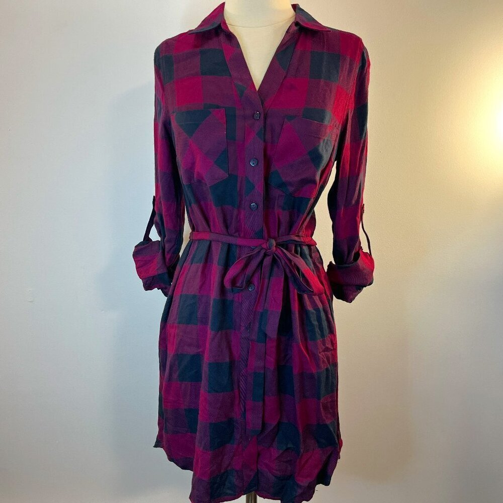 Skies are Blue Women's Magenta Plaid Button Up Dress - Size Small - NWT